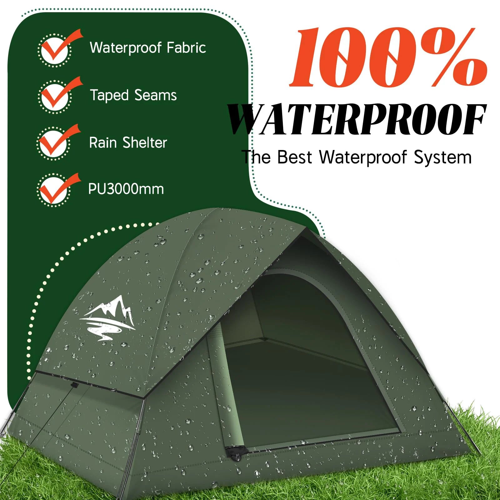 3–4 Person Waterproof Dome Camping Tent – Windproof Easy Setup with Removable Shelter