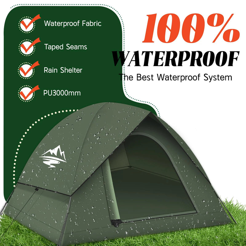 3–4 Person Waterproof Dome Camping Tent – Windproof Easy Setup with Removable Shelter