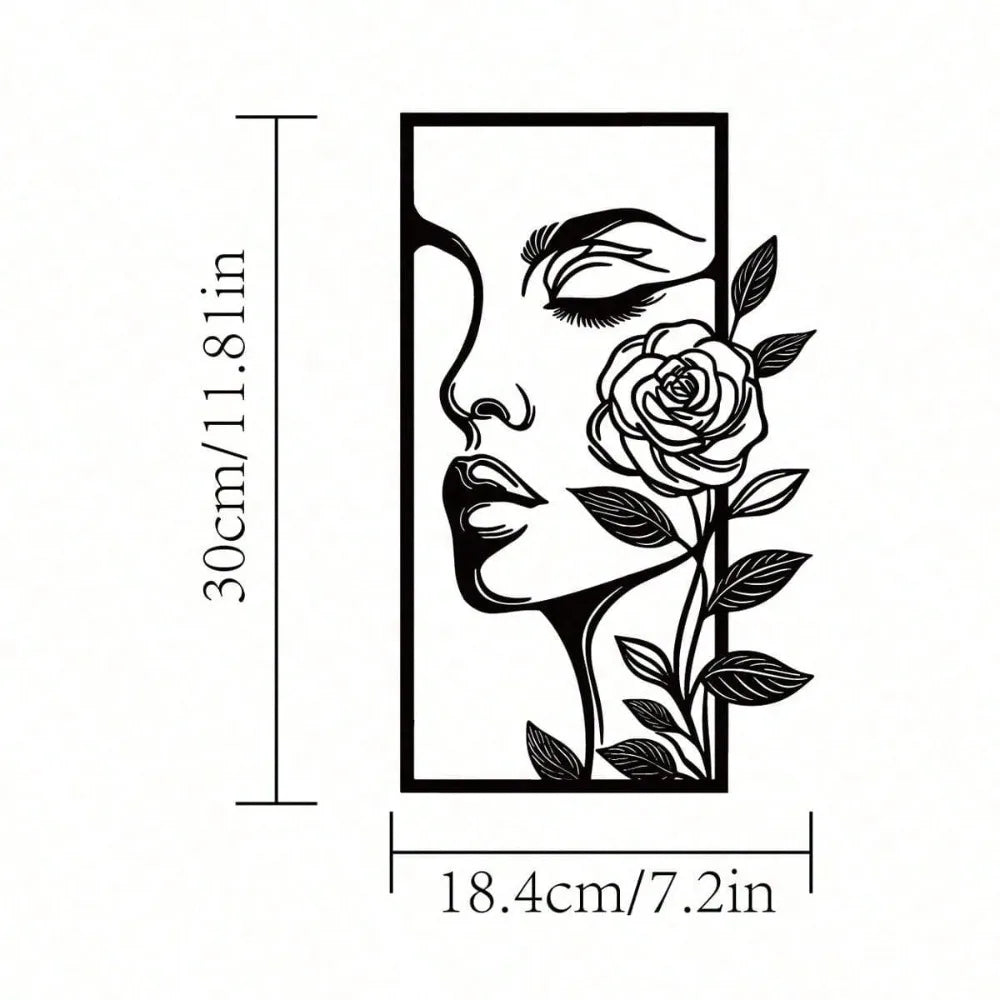 CIFBUY Woman Flower Metal Wall Art Decor Modern Home Gift Aesthetic Portrait Face Outline Bedroom Room Decor