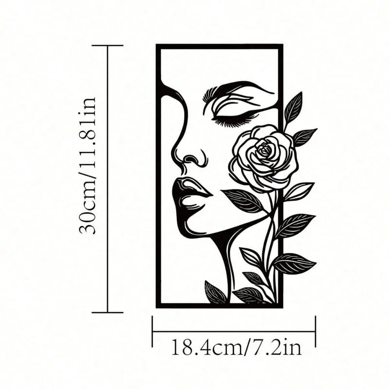 CIFBUY Woman Flower Metal Wall Art Decor Modern Home Gift Aesthetic Portrait Face Outline Bedroom Room Decor