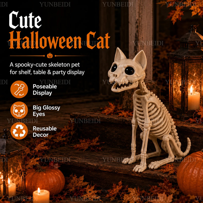 Halloween Animal Skeleton Cat & Dog Models – Realistic Horror Skeleton Ornaments for Haunted House, Garden & Party Decorations