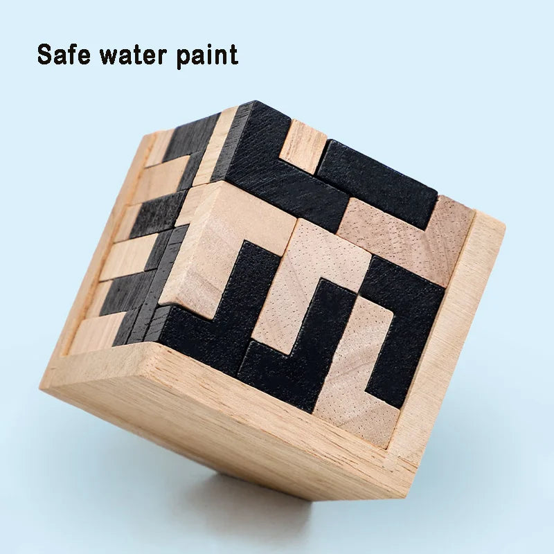 3D Cube Puzzle Luban Interlocking Creative Educational Wooden Toy