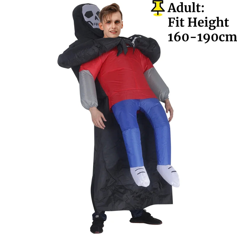 Adult Inflatable Grim Reaper Carrying Person Costume Scary Halloween Cosplay Outfit for Party, Pranks, Performances & Stage Shows