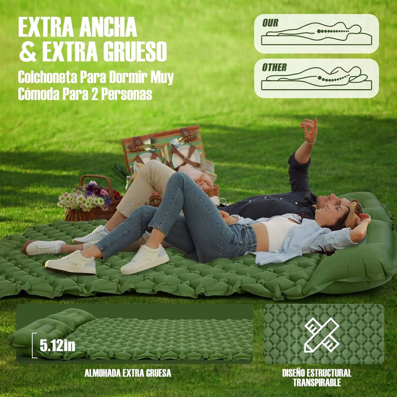 Outdoor Camping Double Inflatable Mattress Extra Wide Sleeping Pad Ultralight Folding Bed Sleeping Mat Car Travel Mat