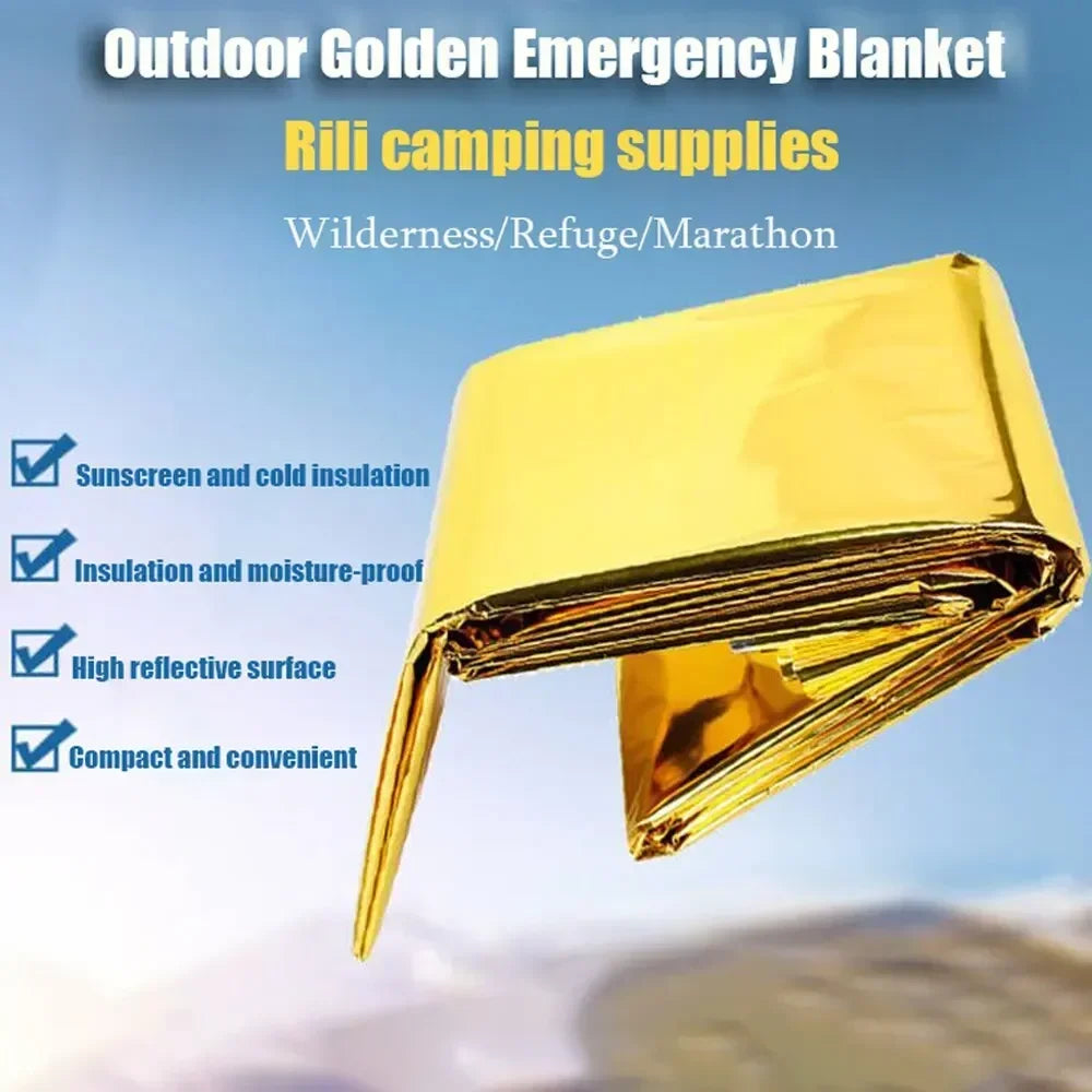 Emergency Thermal Poncho Blanket Lightweight Water-Resistant Windproof Sunshade Reusable First Aid Mat Pad Cover