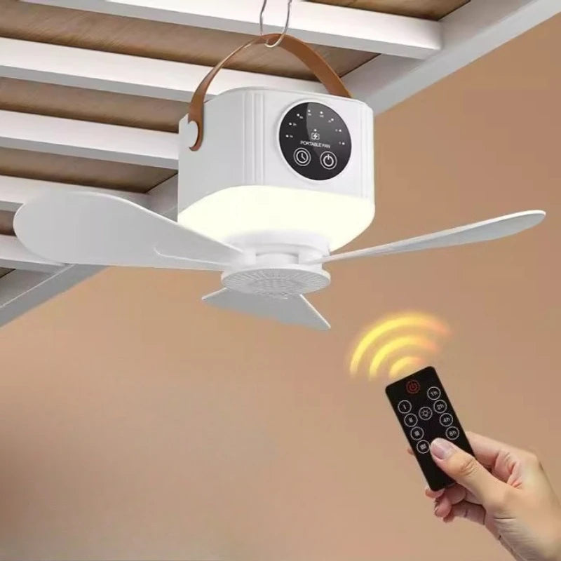 7200mAh Wireless Portable Ceiling Fan with Remote USB Rechargeable Bedroom Hanging Fan with Hook Tent Camping Outdoor