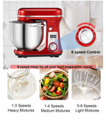 BioloMix Kitchen Food Stand Mixer, Blender, Quiet Motor, Cream Egg Whisk, Whip Dough Kneader, 6-Speed, 1200 W, 6 L
