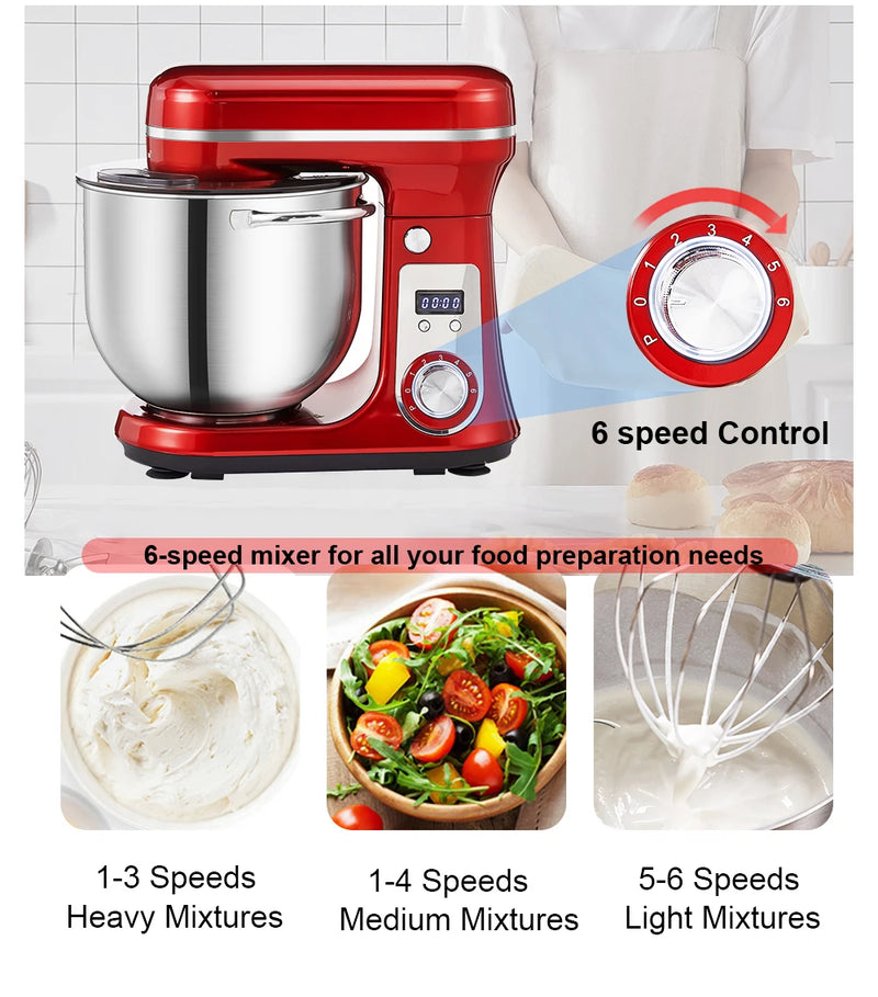 BioloMix Kitchen Food Stand Mixer, Blender, Quiet Motor, Cream Egg Whisk, Whip Dough Kneader, 6-Speed, 1200 W, 6 L