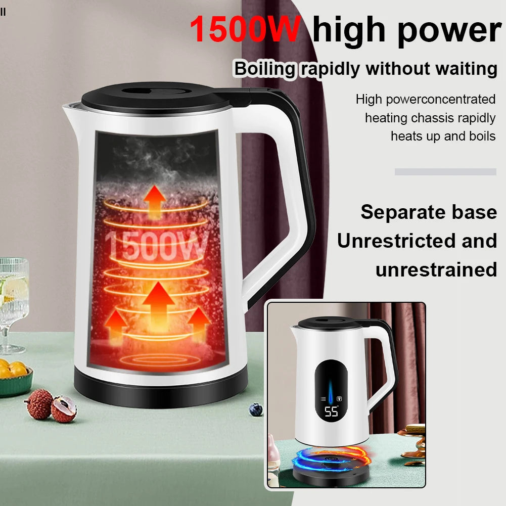 wAvvle 2.2L Stainless Steel Electric Digital Display Large Tea Kettle Auto-Shutoff Thermal Water Kettle 1500W Fast Boil Tea Pot Kettle