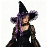 Gothic Lolita Witch Hat – Satin Bow, Lace & Star Pendant Bendable Masquerade Costume Hat for Women, Halloween Party & Cosplay