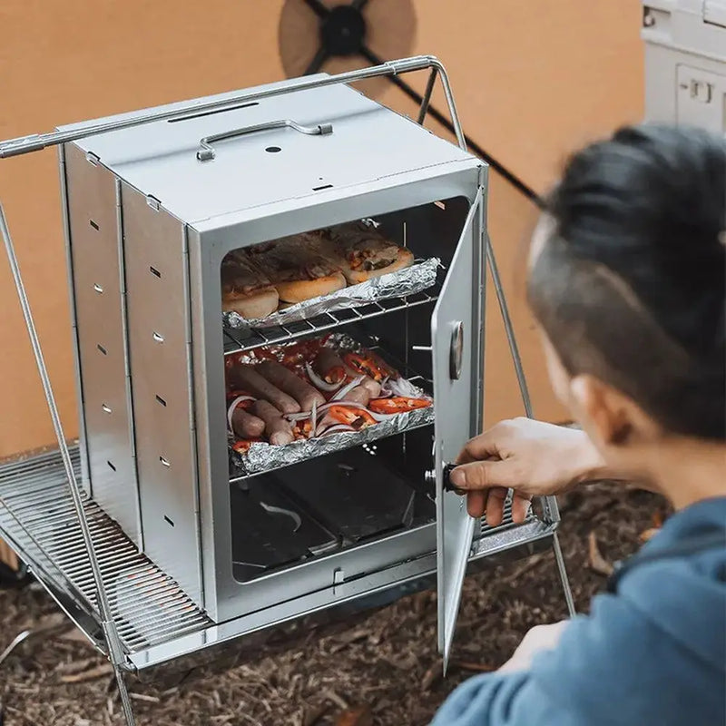 Outdoor Camping Folding Oven Baking Smoker BBQ Grill Insulation Picnic Barbecue Stove Cookware Portable Stainless Steel Oven