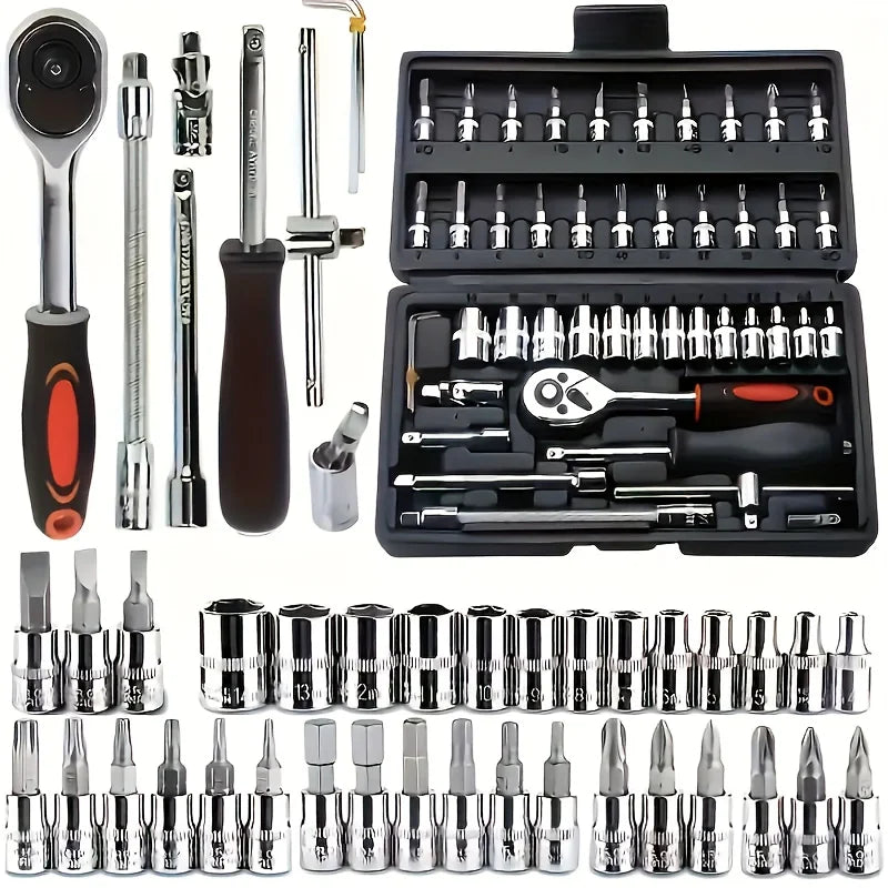 150/46pcs Auto Mechanical Repair Tool Set, Multifunctional with Socket, Wrench And Ratchet Set, Auto Repair, Mechanical Toolkit Brand New Father's Day Gift