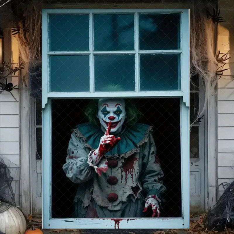 Halloween Horror Window Curtain Banner – Witch, Zombie & Ghost Hanging Decoration