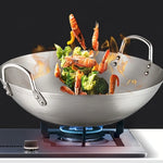 MasterBro 1pc Large Stainless-Steel Wok, Uncoated Thick High-Quality Durable Chef's Pan with Dual Handles, Easy to Clean