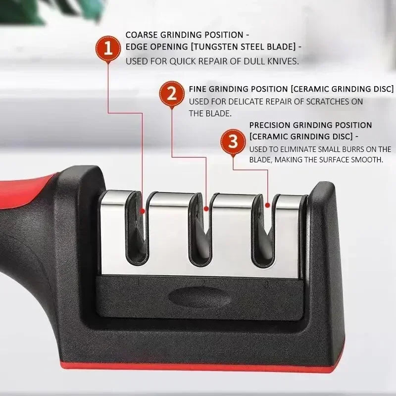 MasterBro 3-Segment Knife Sharpener Knife Sharpeners for Kitchen Knives Stainless Steel Three-Purpose Sharpening Stone for Kitchen Tools