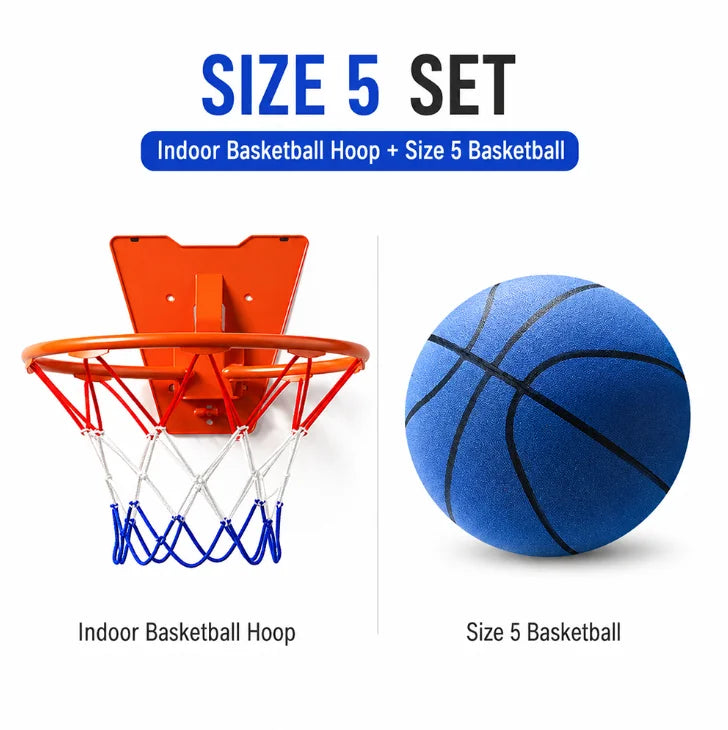 Silent Basketball Hoop Set, Indoor Foam Basketball with Mini Hoop, No Noise Training Ball for Home, Apartment & Kids Practice