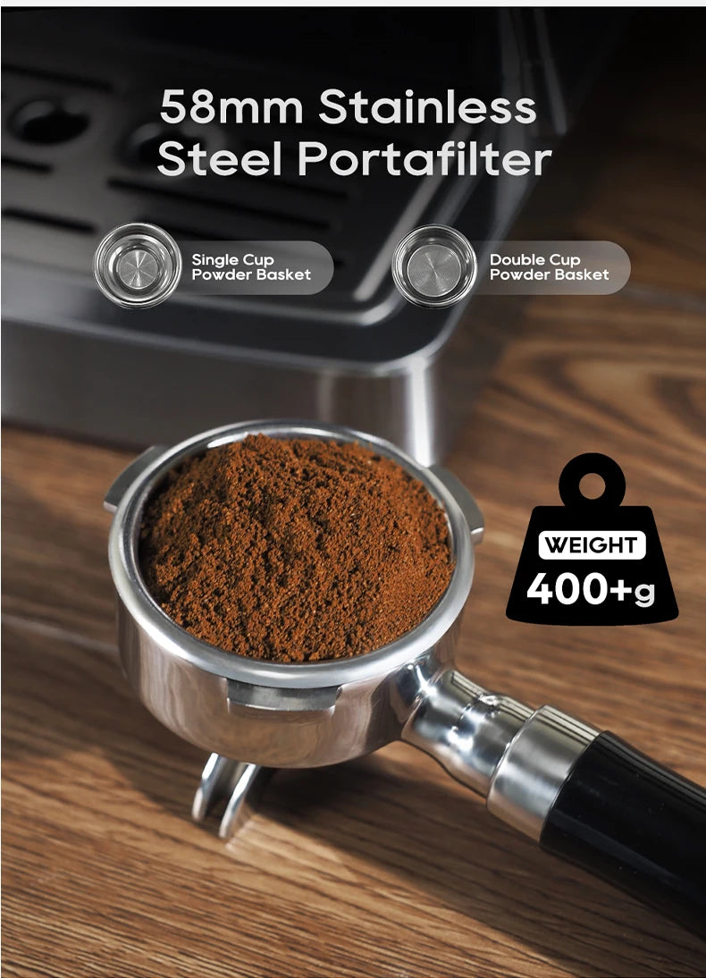 HiBREW 20Bar Semi Automatic Espresso Coffee Machine Temperature Adjustable 58mm Portafilter Cold/Hot Coffee Maker Metal