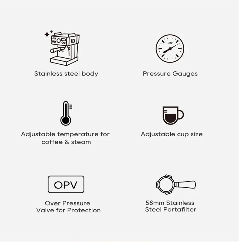 HiBREW 20Bar Semi Automatic Espresso Coffee Machine Temperature Adjustable 58mm Portafilter Cold/Hot Coffee Maker Metal
