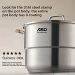 ASD 316L Food Grade Thick Stainless-Steel Steamer Pot 2-Tier Cooking Pot 22cm Induction & Gas Stove Compatible
