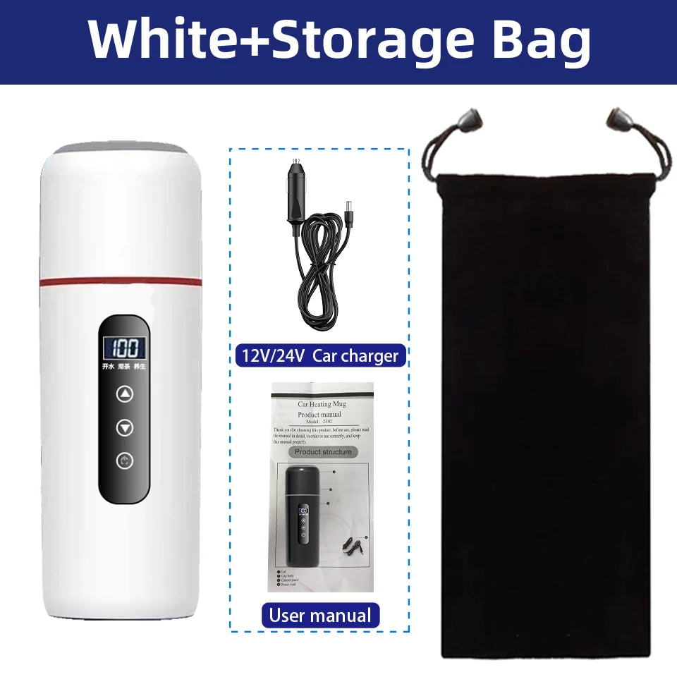 Electric Kettle 12V24V Portable Heating Cup 500ml Travel Heating Touch Screen Intelligent Adjustable Temperature Thermal Cup