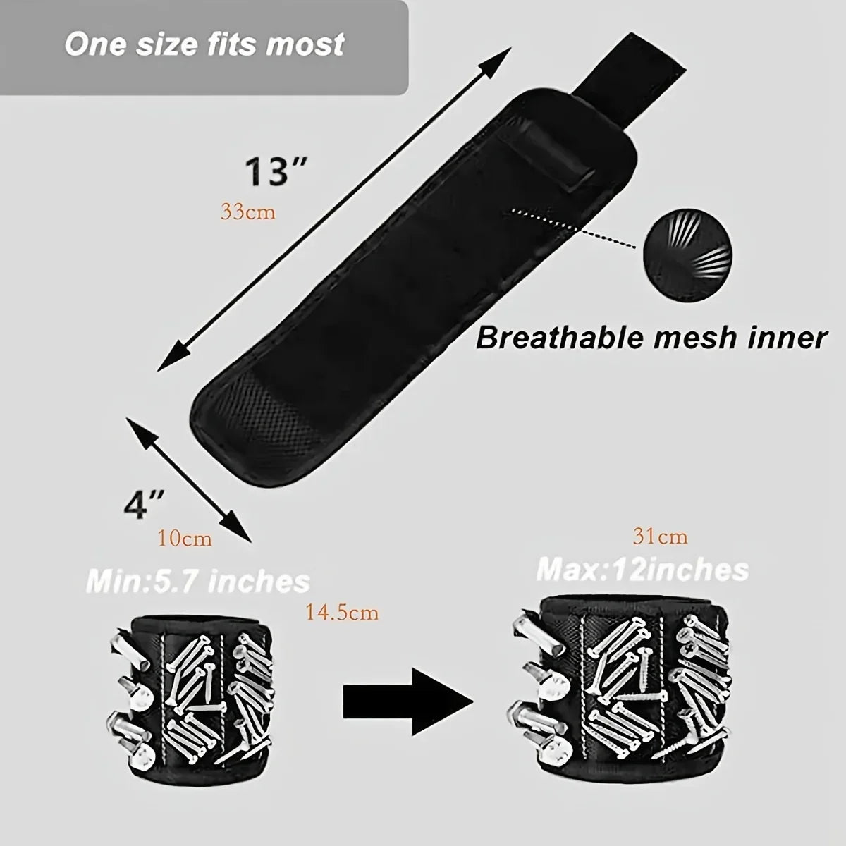 5 Rows 15 Magnets Powerful Magnetic Tool Magnetic Wristband Secure Screws Nails Drill Bits Strong Magnetic Wrist Tool Kits Parts Best for Father's Day