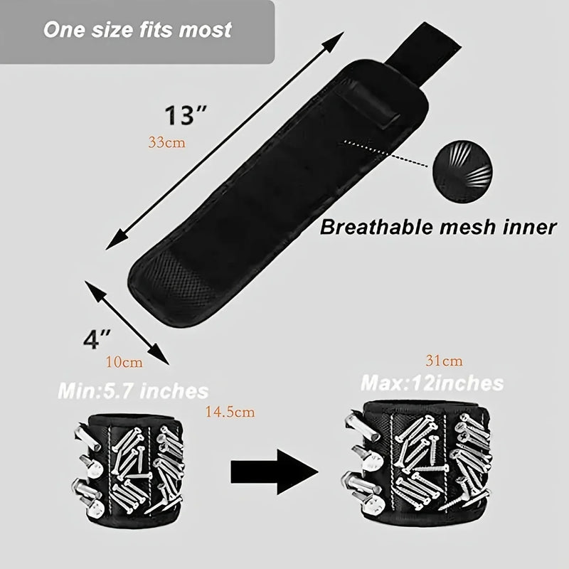 5 Rows 15 Magnets Powerful Magnetic Tool Magnetic Wristband Secure Screws Nails Drill Bits Strong Magnetic Wrist Tool Kits Parts Best for Father's Day