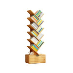 MOYU Tree Shaped Bookshelf with Cabinet Solid Wood Furniture Bookcase Floor Standing Narrow Storage Rack for Home Office Bedroom