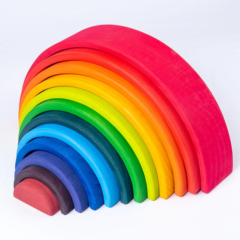Baby Monterssori Educational toy Wooden Rainbow Block Stacking Building Blocks
