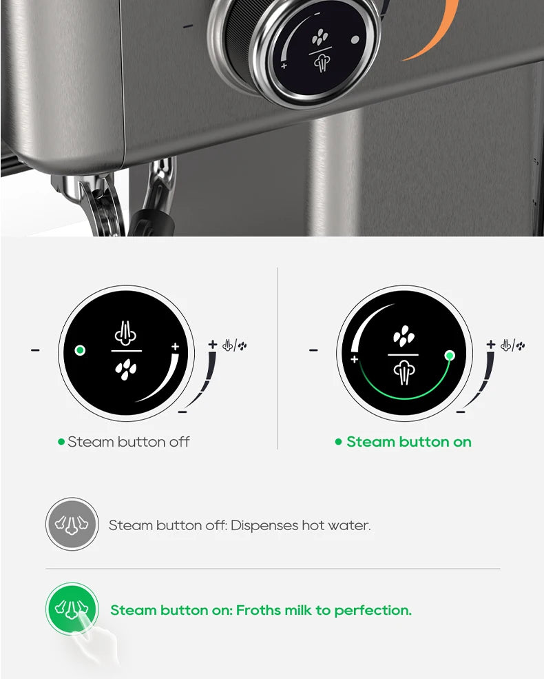 HiBREW 20Bar Semi Automatic Espresso Coffee Machine Temperature Adjustable 58mm Portafilter Cold/Hot Coffee Maker Metal