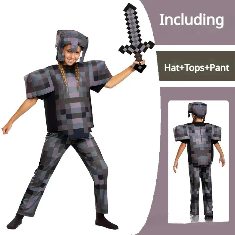 Pixel Adventure Role-Play Costume Set for Kids – Game-Inspired Boys' & Girls' Outfit for Holiday Parties, Stage Performances & Christmas Gifts
