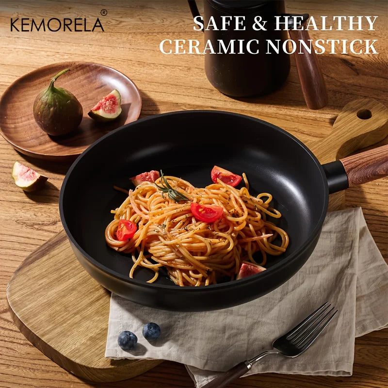 KEMORELA 13PCS Ceramic Cookware Set - Nonstick -Free Pots & Pans with Removable 360° Rotation Handles Stackable Black Set for All Stoves