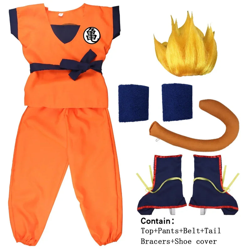 NEW Goku Cosplay Costume for Kids & Adults – Son Goku Super Saiyan Training Suit with Wig, Party Outfit