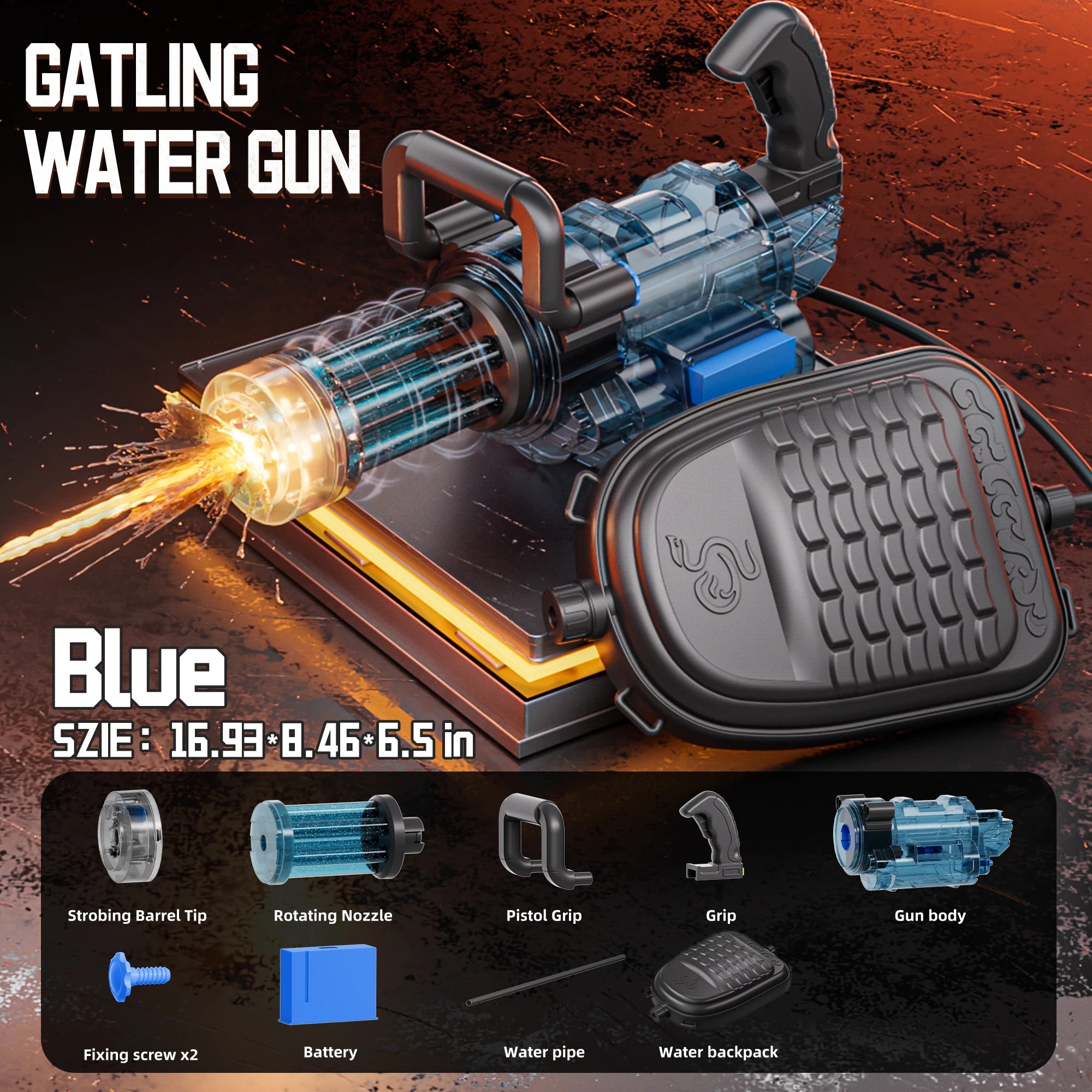Rotating Gatling Water Gun Large High Pressure Large Capacity Backpack Playing Water Fight Children's Outdoor Toy