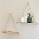 east Home Wooden Swing Hanging Hemp Rope Wall Shelve Mounted Floating Home Living Room Plant Flower Pot Tray Storage Garden Decoration