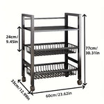 JIUAN 1pc Mobile Storage Rack, Adjustable 4-Tier Kitchen Shelf with 3 Wire Baskets, Kitchen Organizer and Storage