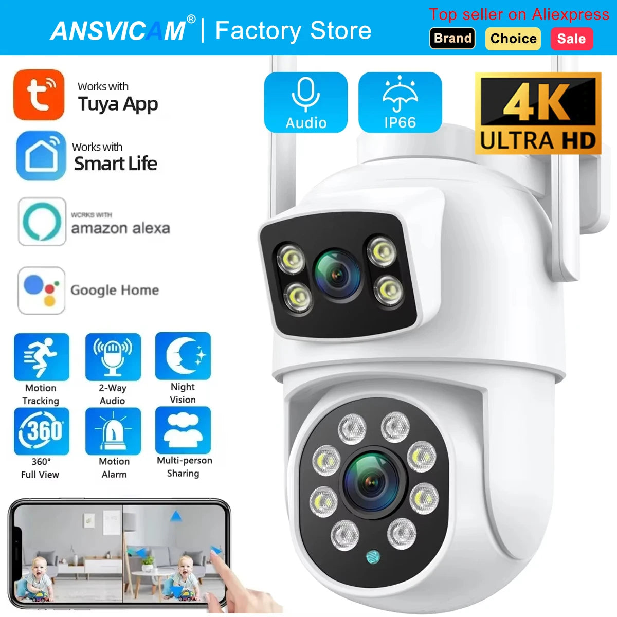 8MP Dual Lens Tuya Wifi Security Camera