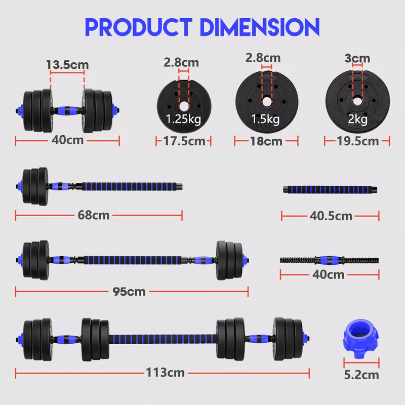 PORIYA 20kg 40kg Dumbbell Set Adjustable Barbell Kettlebell Home Gym Fitness