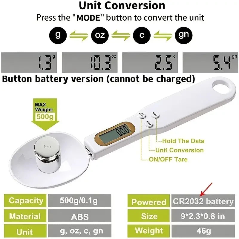 MasterBro Mini Spoon Scale Digital Kitchen Scale Electronic LCD Food Scale 0.1-500g Cooking Flour Milk Coffee Powder Weight Measure Spoon