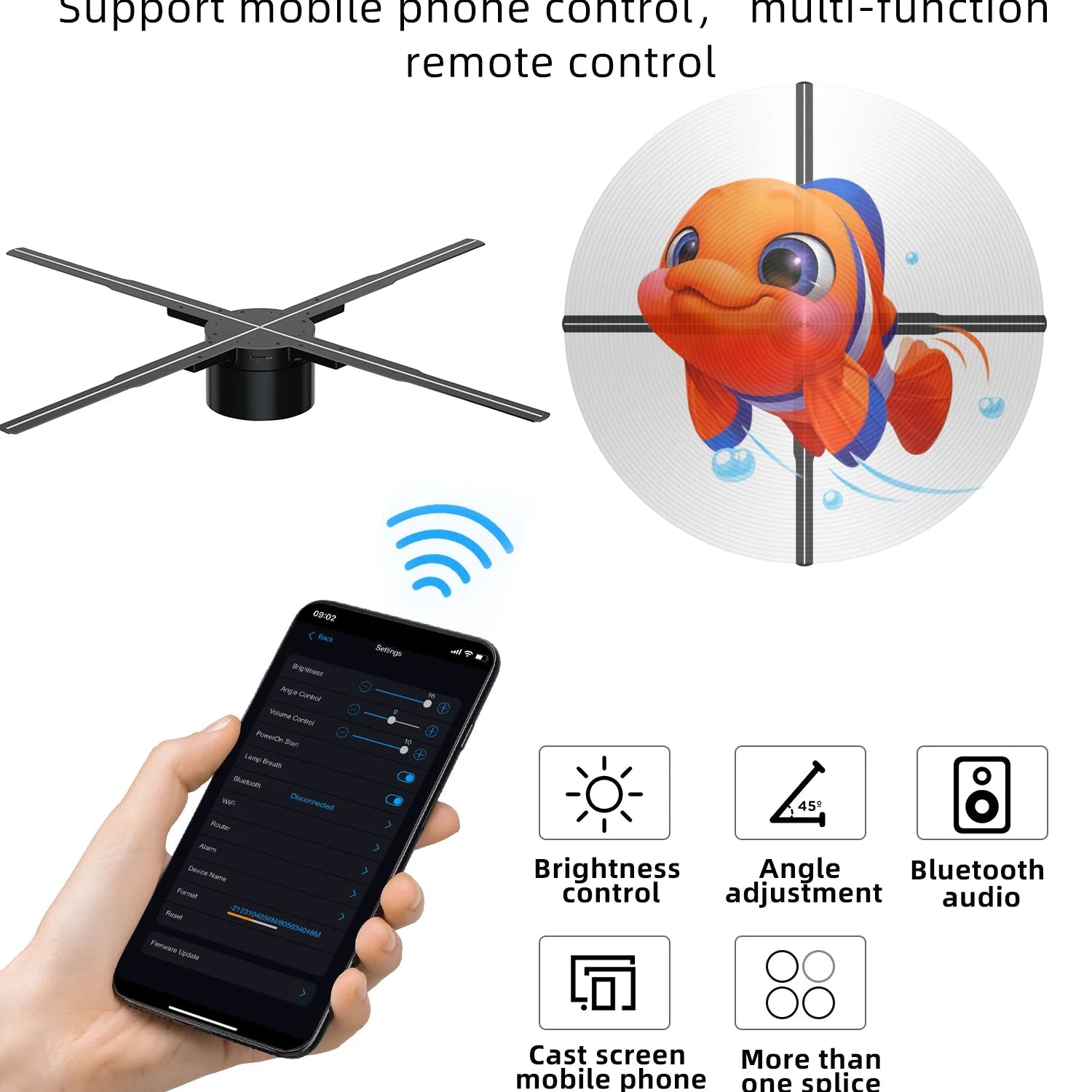 VIGAOT 50cm Wi-Fi Holographic Fan 3D Advertising Machine 576 LED Sign Neon Smart HD Player Support Video Picture Logo Holographic Light