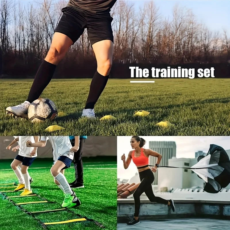 east Fitness 1 Set Soccer Training Agility Ladder Set, Logo Disks, Resistance Umbrella, Spikes, Obstacles Speed Awareness Training
