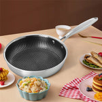 east Essentials Stainless Steel Frying Pan Nonstick Honeycomb Fry Pan with Lid Induction Ceramic Electric Gas Cooktops