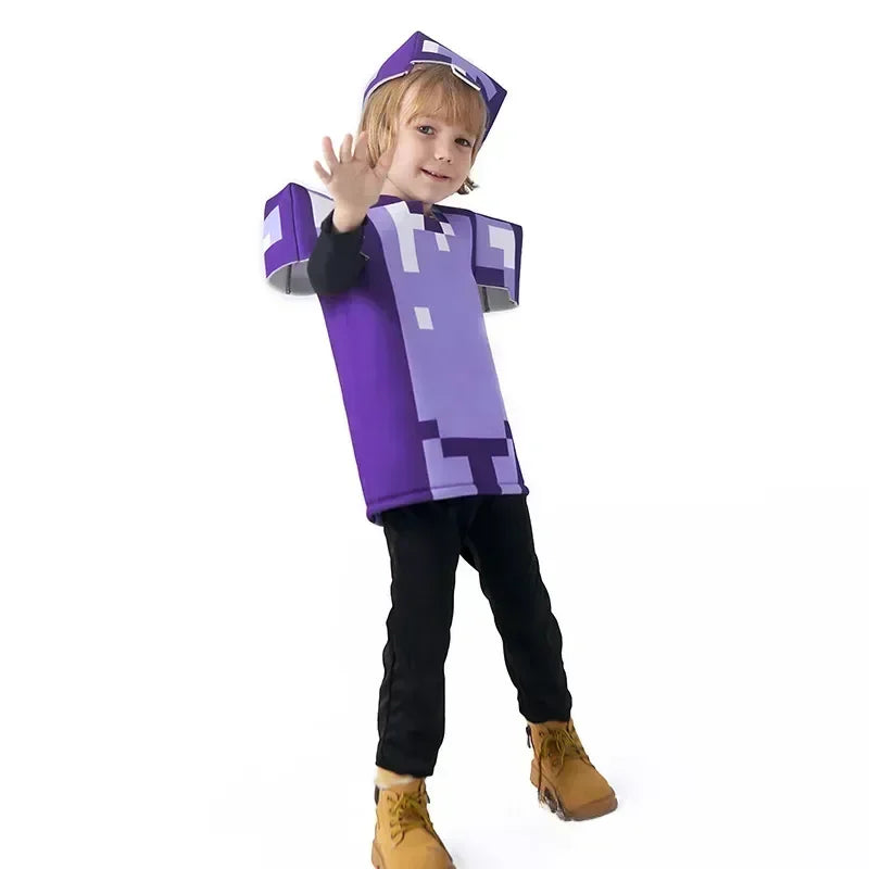 Pixel Adventure Role-Play Costume Set for Kids – Game-Inspired Boys' & Girls' Outfit for Holiday Parties, Stage Performances & Christmas Gifts