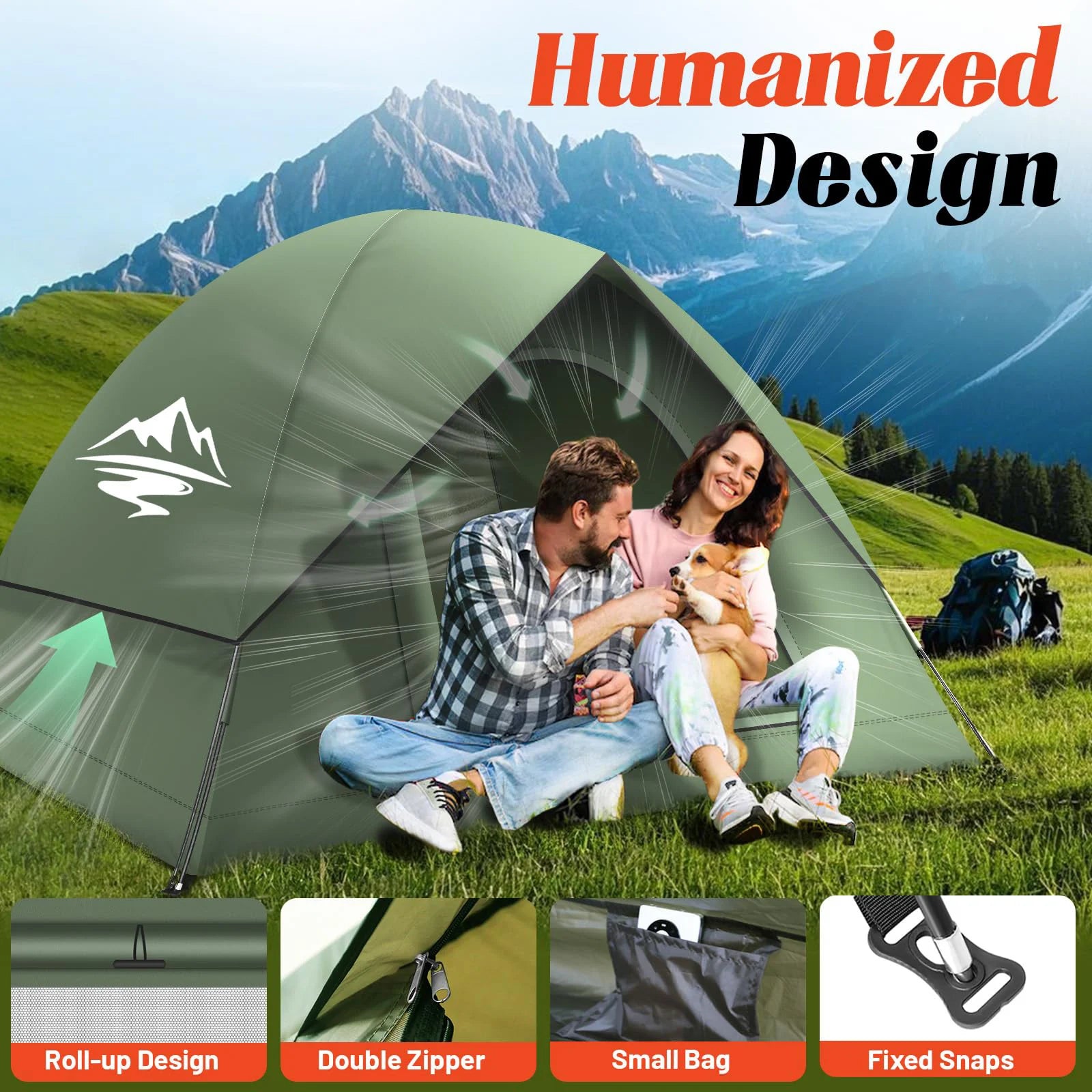 3–4 Person Waterproof Dome Camping Tent – Windproof Easy Setup with Removable Shelter