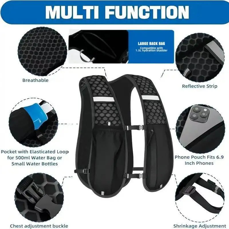 Reflective Lightweight Running Vest for Biking & Sports with Hydration Chest Pack Phone Storage Pocket Outdoor Gear