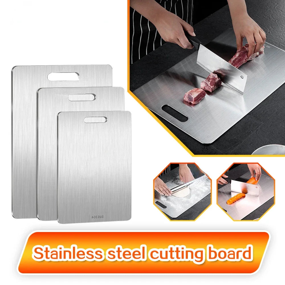 KitchenAed 316 Stainless Steel Panel and Chopping Board Kitchen Household Thickened Double Sided Cutting Board Block Kneading Dough Board