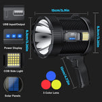 Rechargeable Spotlight 900000 Lumens Led Spotlights Handheld Large Flashlight Super Bright Outdoor Solar Spotlights Searchlight