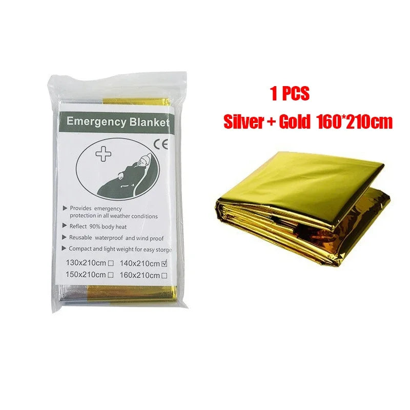 Emergency Thermal Poncho Blanket Lightweight Water-Resistant Windproof Sunshade Reusable First Aid Mat Pad Cover
