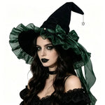 Gothic Lolita Witch Hat – Satin Bow, Lace & Star Pendant Bendable Masquerade Costume Hat for Women, Halloween Party & Cosplay