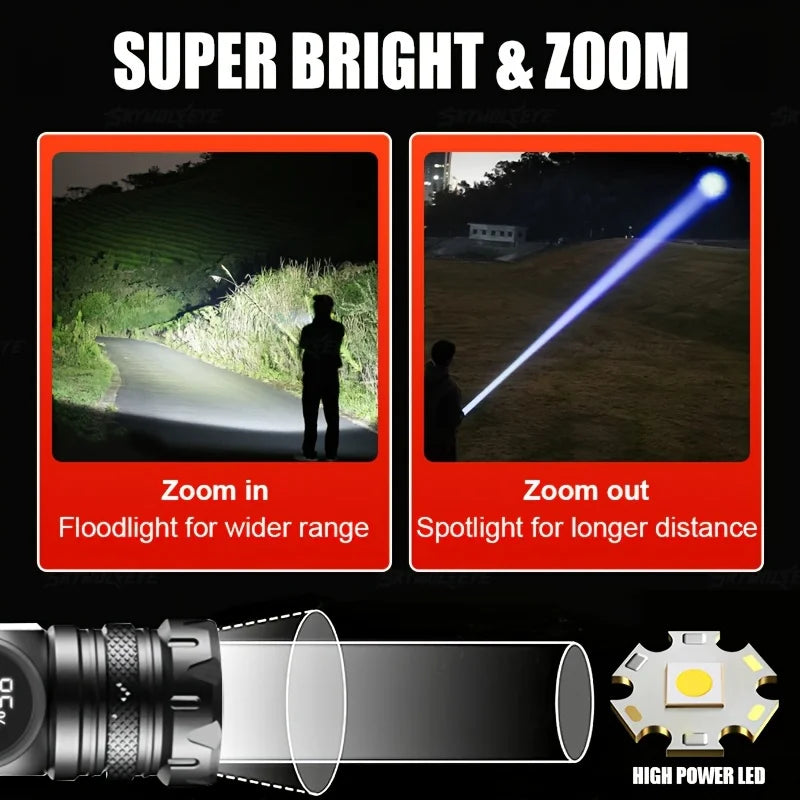 Gondiah Camping High Strong Power LED Flashlights USB Rechargeable Magnetic Tactical Torch with COB Side Light Camping Fishing Zoom Lantern