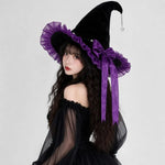 Gothic Lolita Witch Hat – Satin Bow, Lace & Star Pendant Bendable Masquerade Costume Hat for Women, Halloween Party & Cosplay